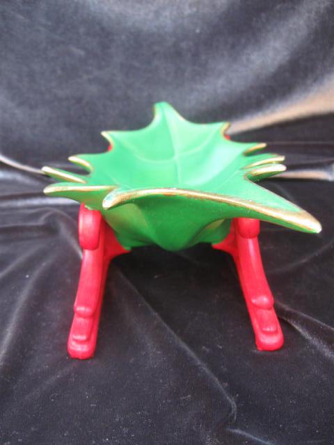 Vintage Atlantic Mold Holly Leaf Christmas Sleigh Candy Dish Or Centerpiece