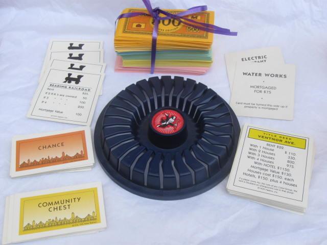 Vintage Lot Of Monopoly Deluxe Edition 1995 Replacement Money, Community Chest & Chance Cards, Title Deed Cards & Card Carousel
