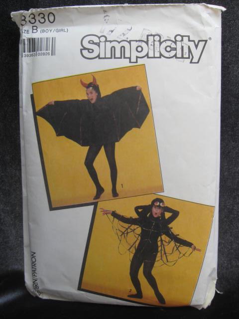 Simplicity 8330 Boy Or Girl Spider or Bat Halloween Costume Sewing Pattern