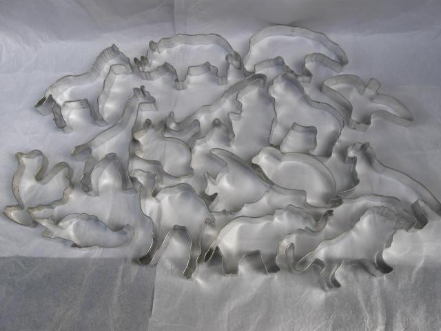 Lot of 16 Aluminum Zoo Animals, Dinosaur & Other Creatures Cookie Cutters