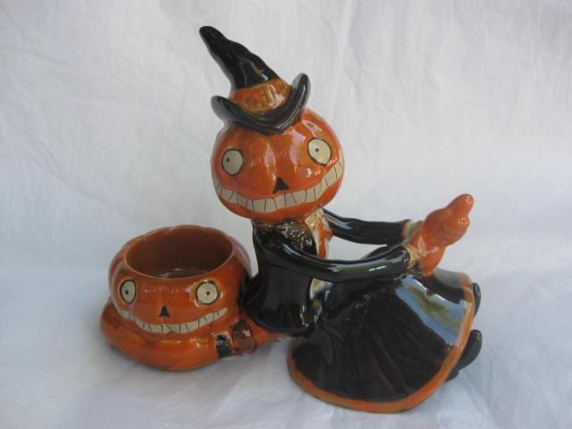 Yankee Candle Pumpkin Witch On Broom Jack O Lantern Tea Light Figurine