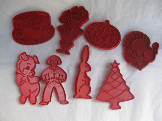 Lot of 8 Vintage Red Tupperware Cookie Cutters