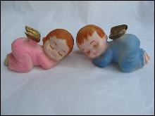 2 Vintage Boy & Girl Baby Sleeping Christmas Angels Wilton Cake Toppers