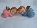 2 Vintage Boy & Girl Baby Sleeping Christmas Angels Wilton Cake Toppers
