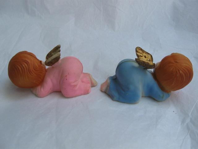 2 Vintage Boy & Girl Baby Sleeping Christmas Angels Wilton Cake Toppers