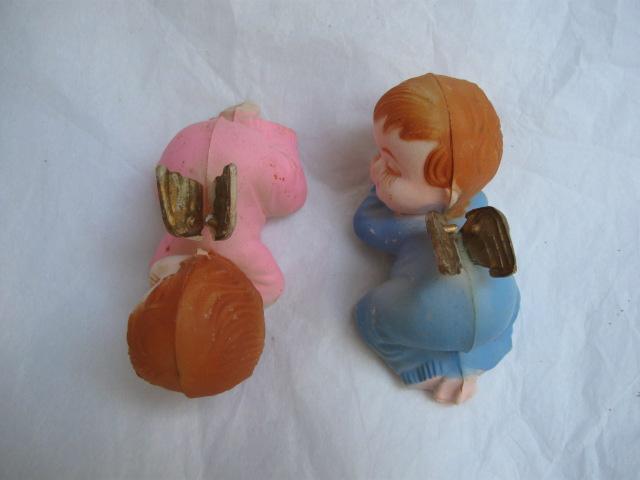 2 Vintage Boy & Girl Baby Sleeping Christmas Angels Wilton Cake Toppers