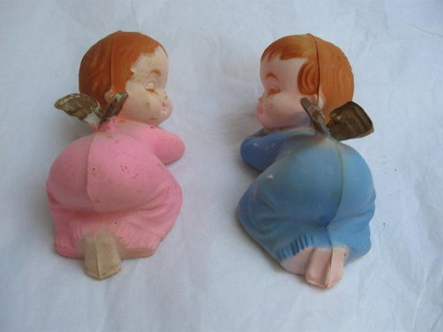 2 Vintage Boy & Girl Baby Sleeping Christmas Angels Wilton Cake Toppers