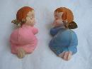 2 Vintage Boy & Girl Baby Sleeping Christmas Angels Wilton Cake Toppers