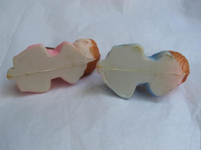 2 Vintage Boy & Girl Baby Sleeping Christmas Angels Wilton Cake Toppers