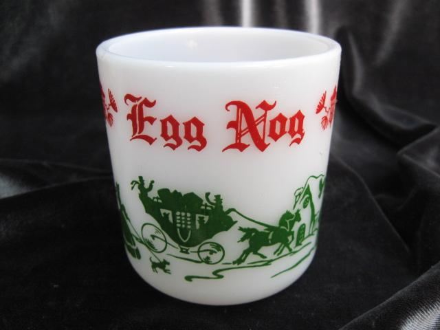 Vintage Hazel Atlas Tom & Jerry Egg Nog Punch Bowl & 6 Mugs - 7 Piece Christmas Serving Set