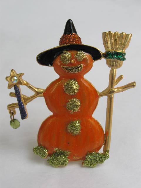 OTC Christmas Winter or Halloween Orange Snowman Brooch