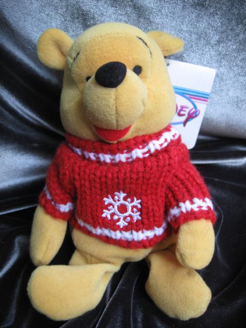 Disney Winnie The Pooh Snowflake Sweater Pooh Beanie Baby Bean Bag Plush Christmas or Winter Pooh