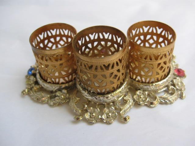 Gold Tone Filigree Lipstick Holder with Faux Jewels