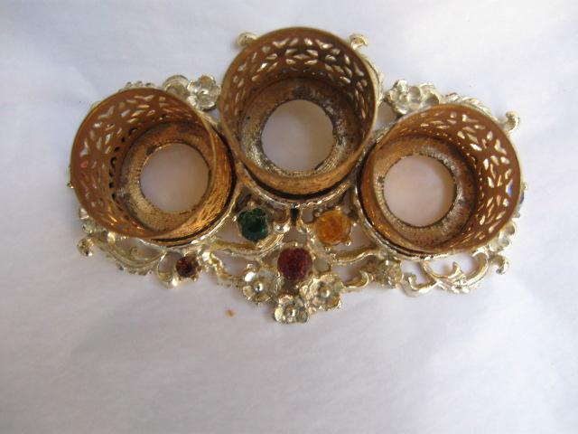 Gold Tone Filigree Lipstick Holder with Faux Jewels