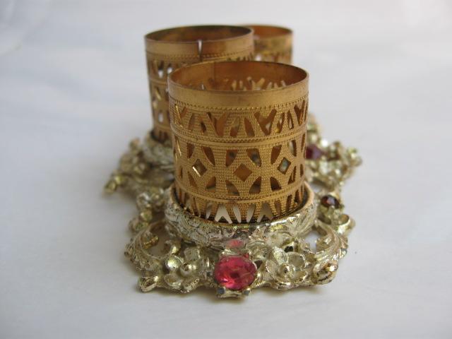 Gold Tone Filigree Lipstick Holder with Faux Jewels