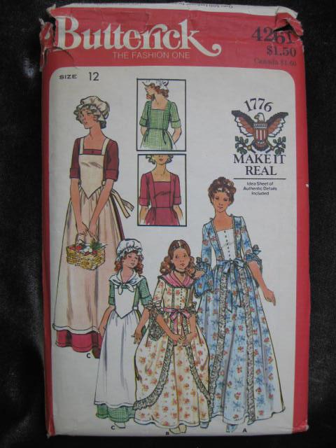 New Vintage Butterick 4261 Dolly Madison Puritan Colonial Halloween Costume Sewing Pattern