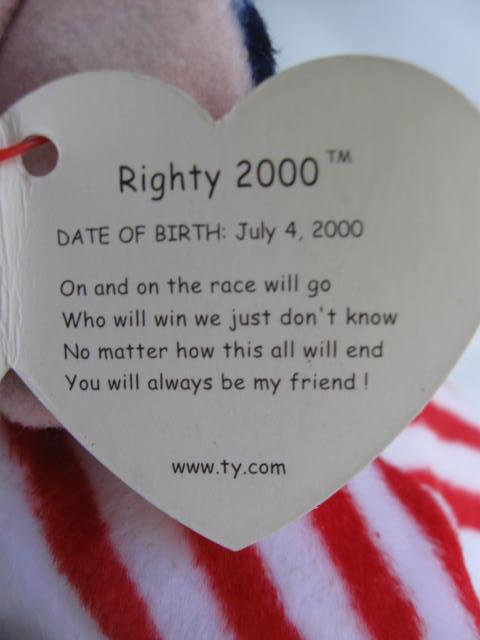 Ty Righty 2000 The Republican Elephant Beanie Baby Retired