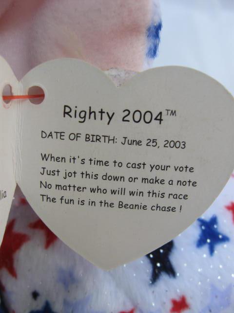Ty RIGHTY 2004 The Republican Elephant Retired Beanie Baby