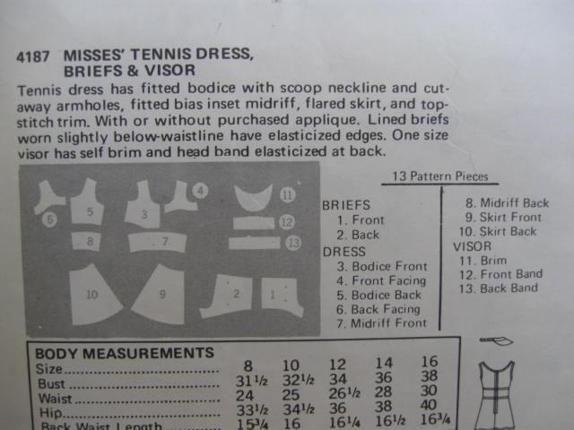 New Vintage Butterick 4187 Misses Tennis Dress Sewing Pattern Size 8