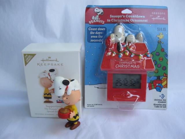 Lot Of 2 Hallmark Peanuts Ornaments Suppertime & Snoopy Countdown To Christmas Ornaments
