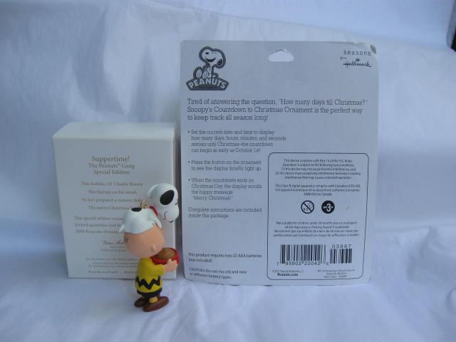 Lot Of 2 Hallmark Peanuts Ornaments Suppertime & Snoopy Countdown To Christmas Ornaments