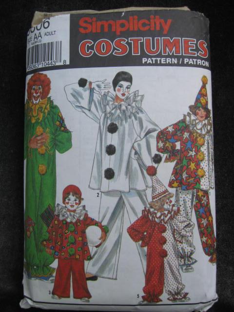 Simplicity 9806 Adult Clown Mime Halloween Costume Sewing Pattern Adult Small
