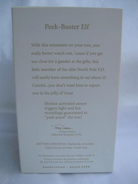 Hallmark 2008 Elf Peek Buster Magic Light & Sound With Motion Sensor No Peeking Christmas Ornament Peekbuster