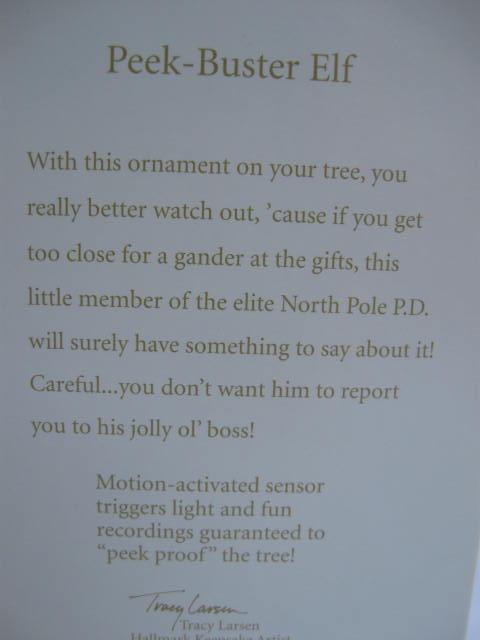 Hallmark 2008 Elf Peek Buster Magic Light & Sound With Motion Sensor No Peeking Christmas Ornament Peekbuster