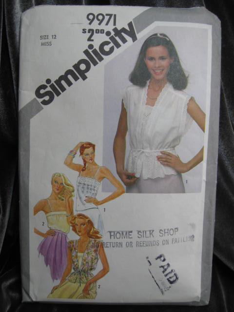 Vintage Simplicity 9971 Sexy Misses' Pullover Camisoles & Unlined Jackets Sewing Pattern Size 12