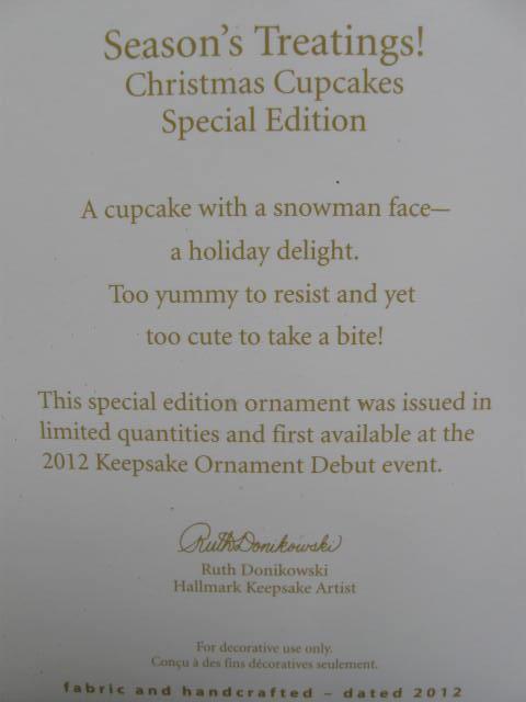 Hallmark 2012 Season's Treatings Special Limited Quantity Edition Christmas Tree Ornament