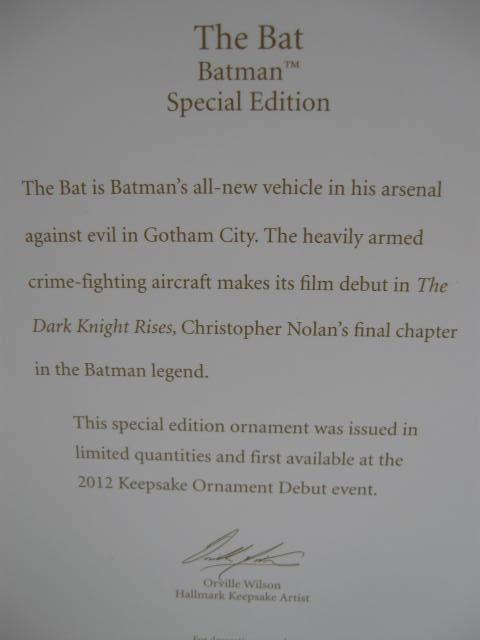 Hallmark 2012 The Bat Batman Special Limited Edition Christmas Ornament