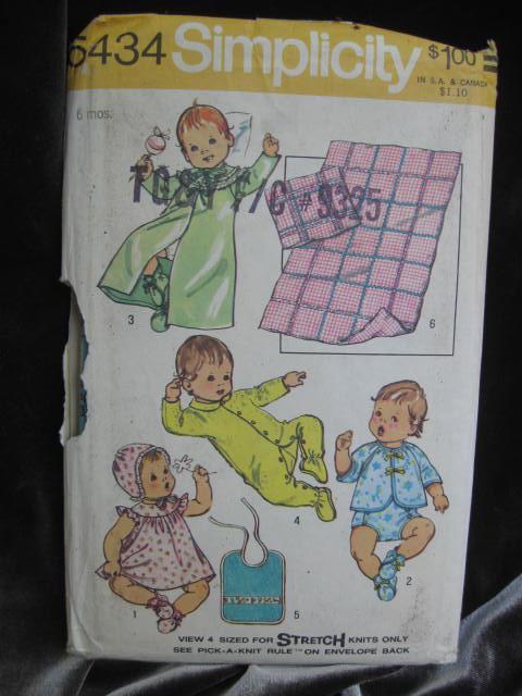 New Vintage Simplicity 5434 Baby's 6 Months Layette Dress Hat Booties + More Sewing Pattern