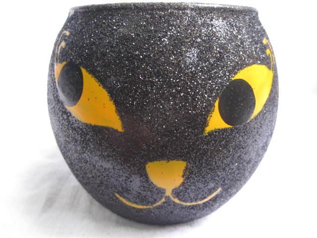 2 Glass Black Cat Tealight Candle Holders Glitter Finish