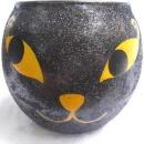 2 Glass Black Cat Tealight Candle Holders Glitter Finish