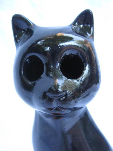 Vintage Kmart Ceramic Halloween Black Cat With Jack O Lantern Tea Light Candle Holder.