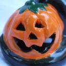 Vintage Kmart Ceramic Halloween Black Cat With Jack O Lantern Tea Light Candle Holder.