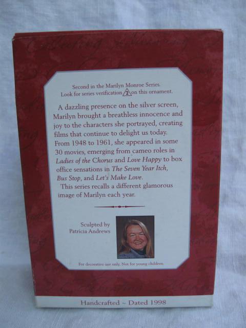 Hallmark 1998 Marilyn Monroe White Dress #2 In Series Christmas Tree Ornament