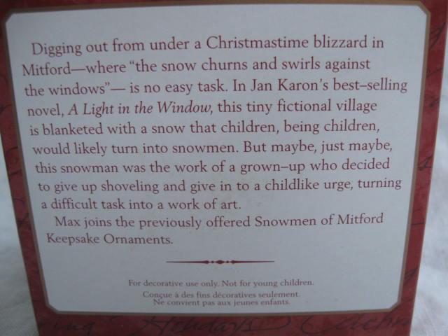 Hallmark 2000 MAX MITFORD SNOWMAN Christmas Tree Ornament