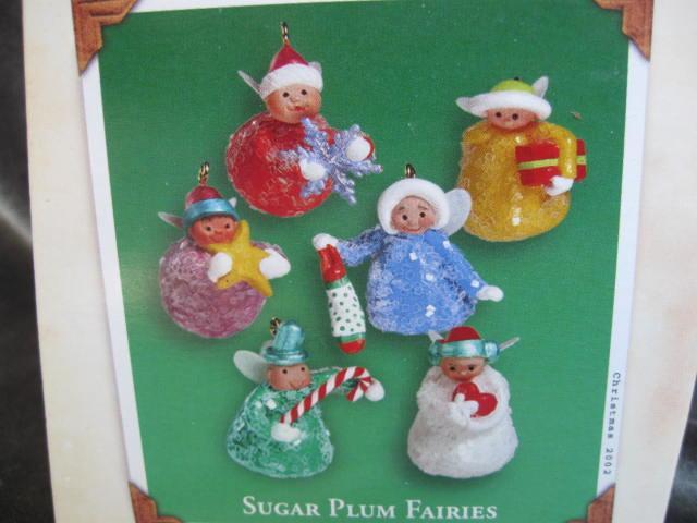 Hallmark 2002 Sugar Plum Fairies Set Of 6 Miniature Feather Tree Christmas Tree Ornaments