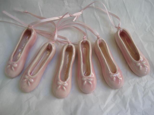 Lot of 6 Ballerina Pink Ballet Slipper Ceramic Ornaments