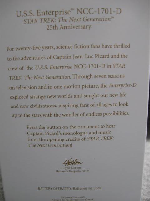 Hallmark 2012 Star Trek U.S.S. Enterpirse NCC-1701-D Magic Voice Christmas Tree Ornament