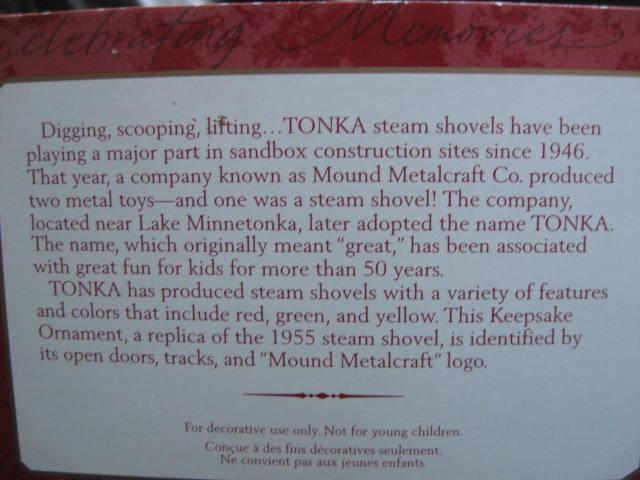Tonka 1955 Steam Shovel Hallmark 2001 Christmas Tree Ornament