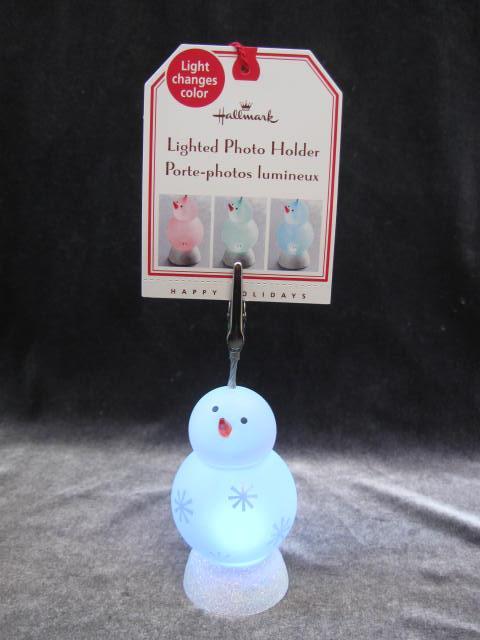 Hallmark 2007 Lighted Snowman Photo Or Recipe Card Holder + Holiday Christmas Recipe Box With Recipes