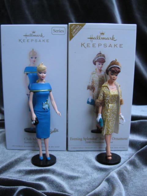 Hallmark 2006 Evening Splendor Barbie & 2008 Club Meeting Lot Of 2 Barbie Christmas Tree Ornaments