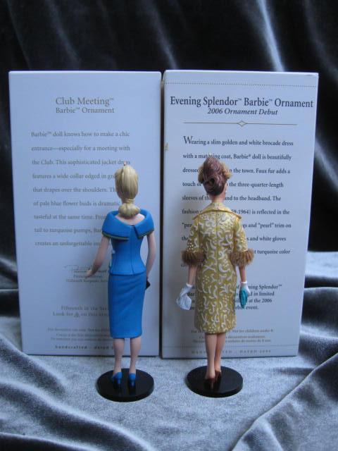 Hallmark 2006 Evening Splendor Barbie & 2008 Club Meeting Lot Of 2 Barbie Christmas Tree Ornaments