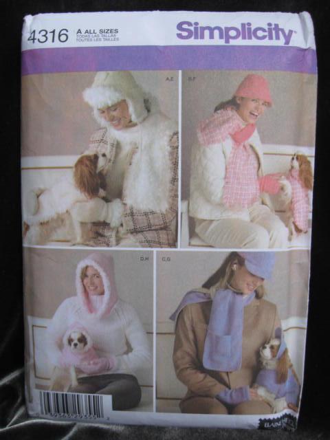 Simplicity Crafts 4316 Dog & Ladies Matching Hat & Scafs Outfits Sewing Pattern