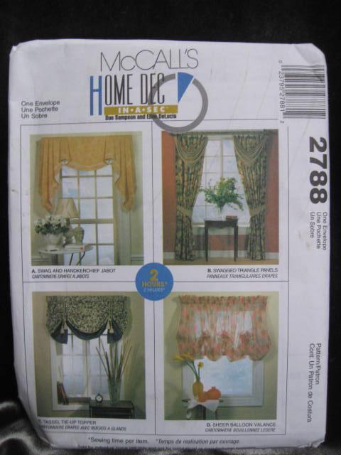 McCall's Home Dec In A Sec 2788 Window Treatments Sewing Pattern