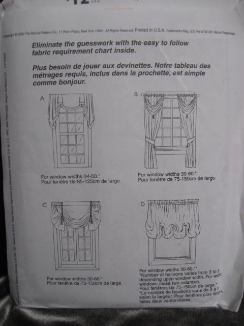 McCall's Home Dec In A Sec 2788 Window Treatments Sewing Pattern