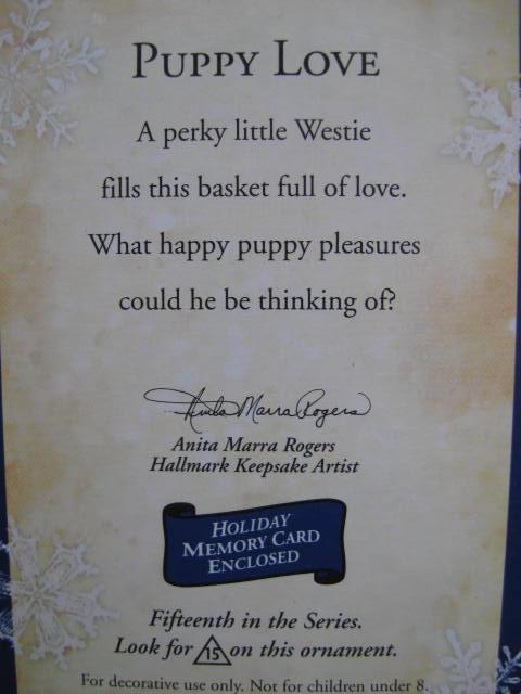 Hallmark 2005 Puppy Love 15th In Series Westie Christmas Tree Ornament