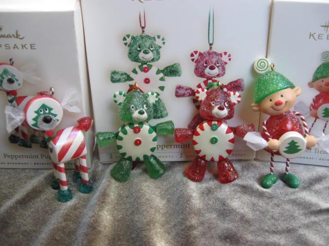 Hallmark 2006 2007 2008 Peppermint Pals Pup & Sweet Treat Elf Lot of 3 Christmas Tree Ornaments